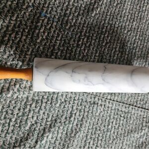 Source Unknown White Marble Rolling Pin with Brown Handle